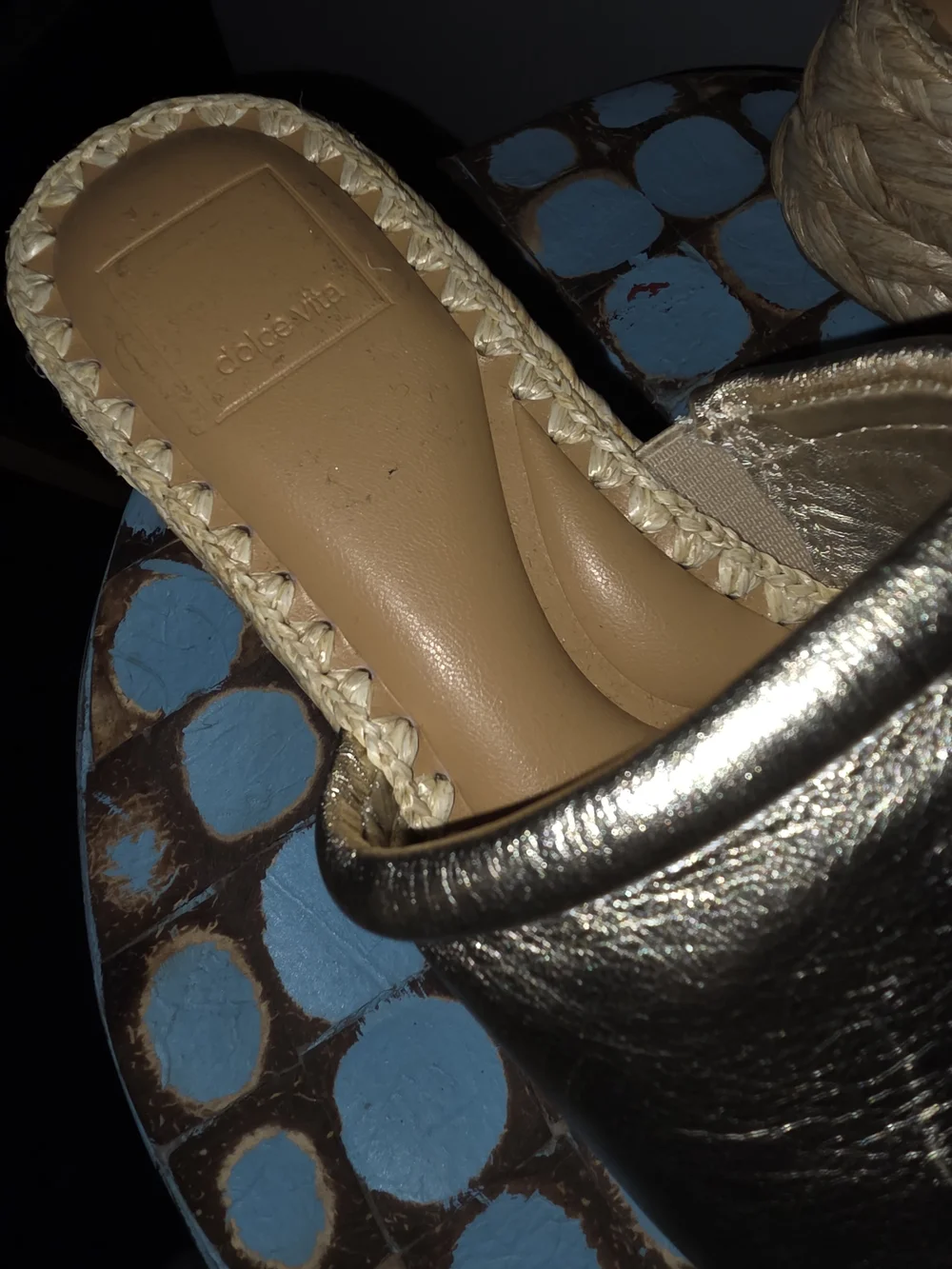 Dolce Vita Metallic Slide Espadrille Sandals in Gold Wedge